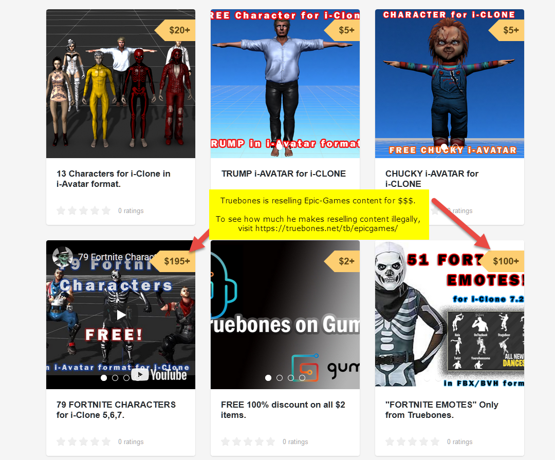 Fortnite models illegally sold by Truebones epic1